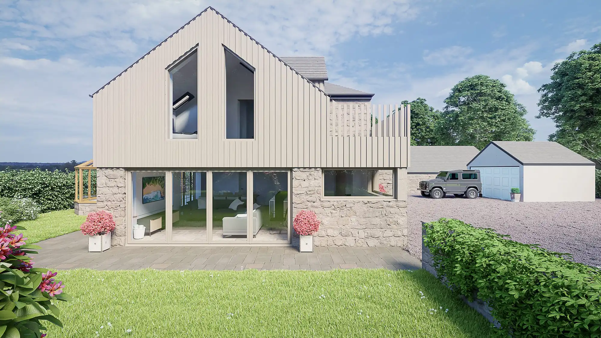 Two Storey Architect Designed Home Extension Stone Property Longframlington Morpeth Northumberland Timber Clad