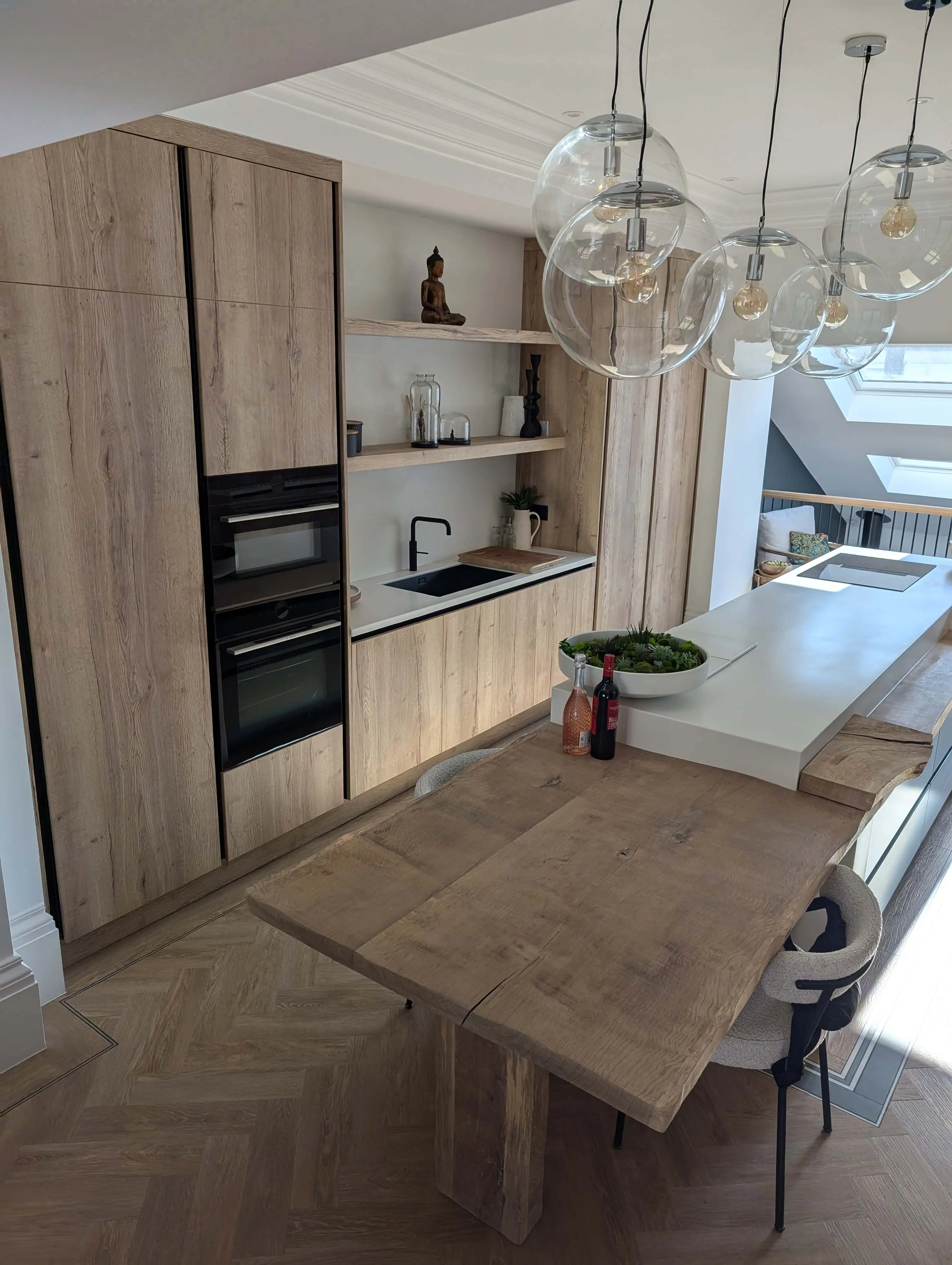 carlton-terrace-kitchen-bespoke-joinery-newcastle Bespoke oak kitchen with integrated shelving and island at Carlton Terrace townhouse, Newcastle