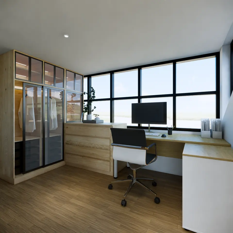 Office space 3D visual of design for loft conversion and side extension to a Victorian period property in Low Fell, Gateshead Office space 3D visual of design for loft conversion and side extension to a Victorian period property in Low Fell, Gateshead