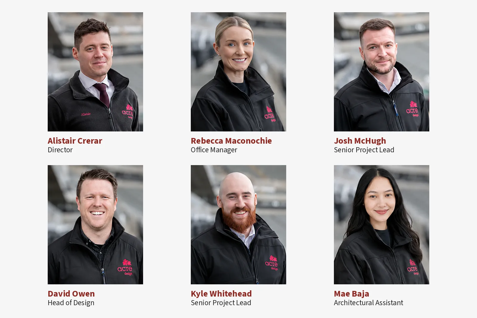 The Acre Design team: Alistair Crerar, Rebecca Maconochie, Josh McHugh, David Owen, Kyle Whitehead and Mae Baja