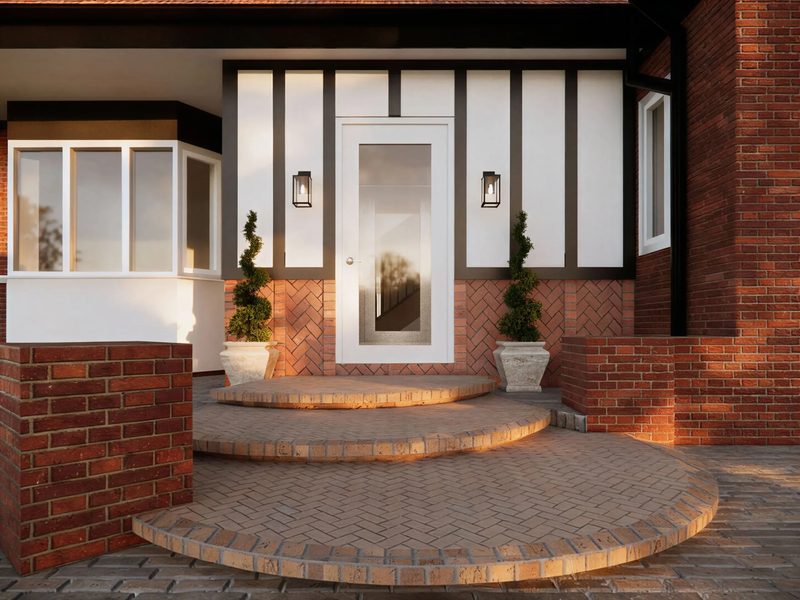 3D visualisation of a proposed new entrance and porch for a home renovation at Darras Hall