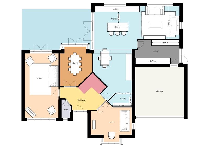 Colour-coded floor plan layout option of the kind prepared during a Needs & Options Review