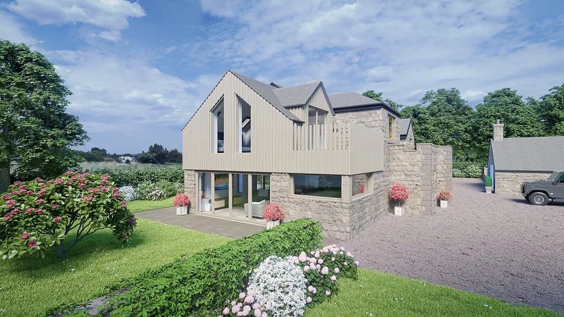 3D visualisation of a proposed stone home design in Longframlington, Northumberland