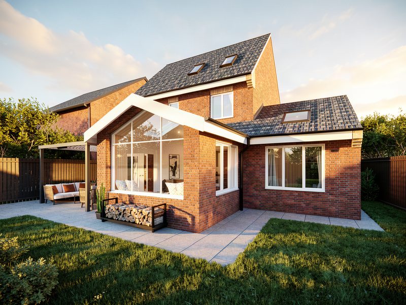 Proposed rear house extension with vaulted roof and apex glazing in Forest Hall